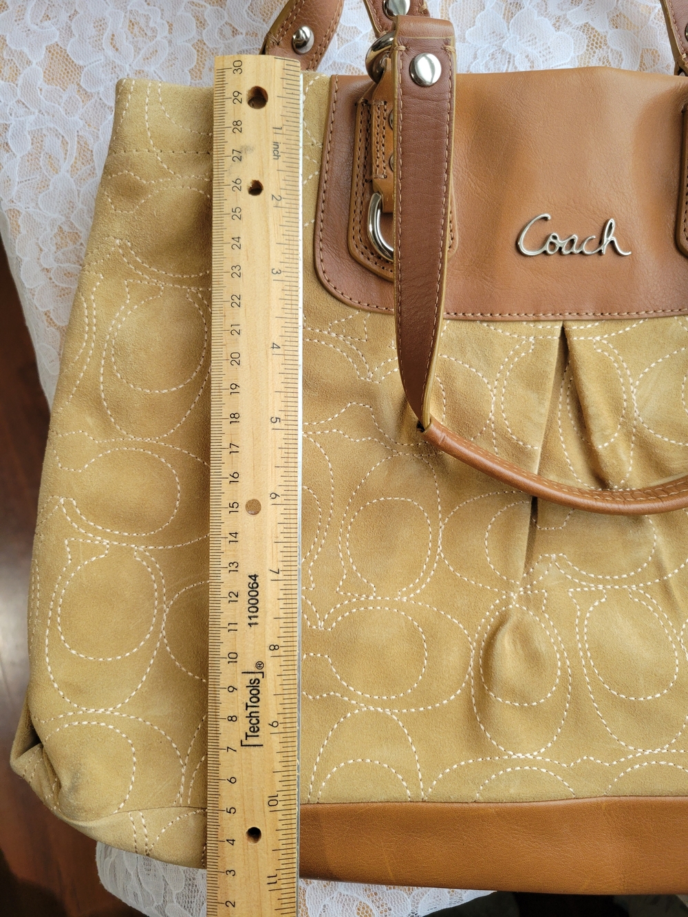 Coach Ashley Tan Suede & Leather Two Way Satchel - Picture 4 of 8